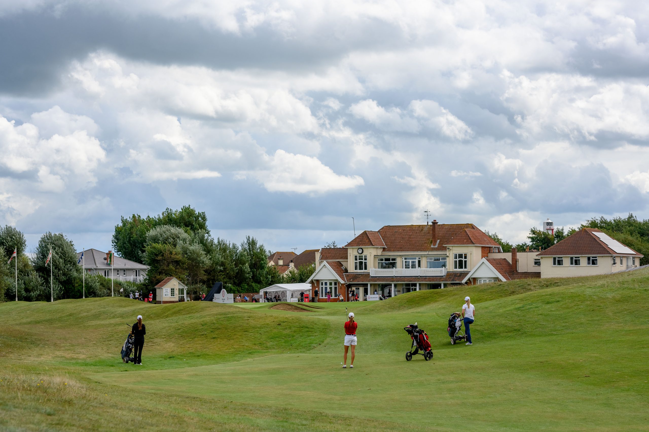 England Golf - England Women’s Stroke Play 2020 at Burnham and Berrow day 1 - Up the 18th to the club House.